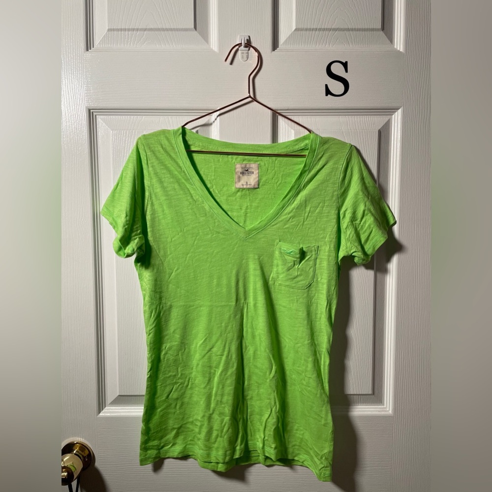 Hollister Neon Green Small V-Neck Shirt